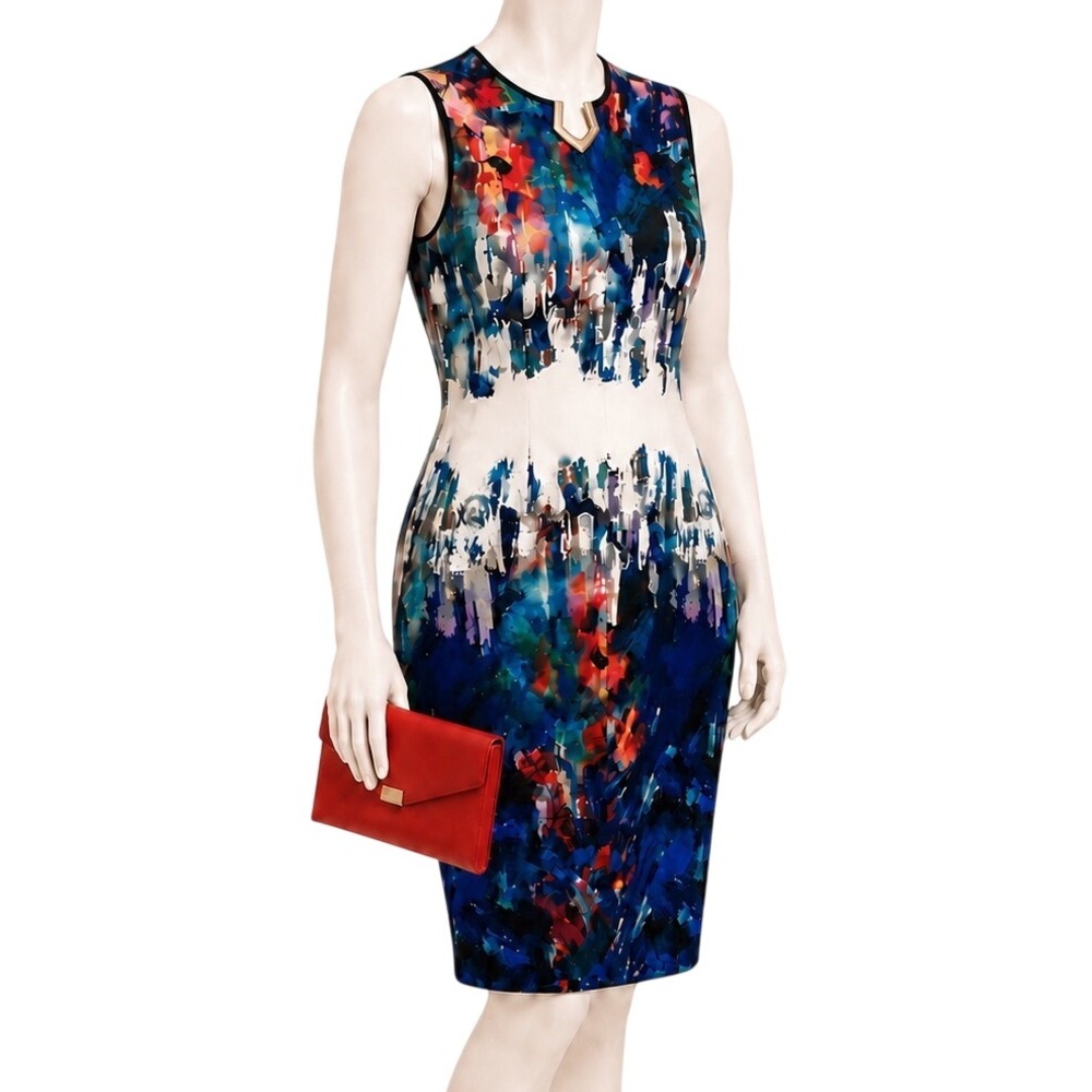 JOSEPH RIBKOFF Abstract Multicolored Print Sheath Dress Blue Multi | Women's 12
